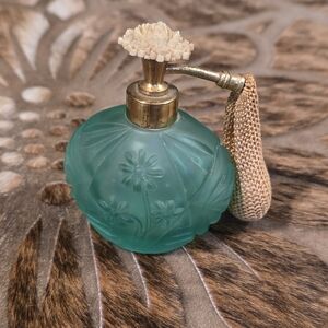 Teal Frosted Glass Floral Atomizer Perfume Bottle